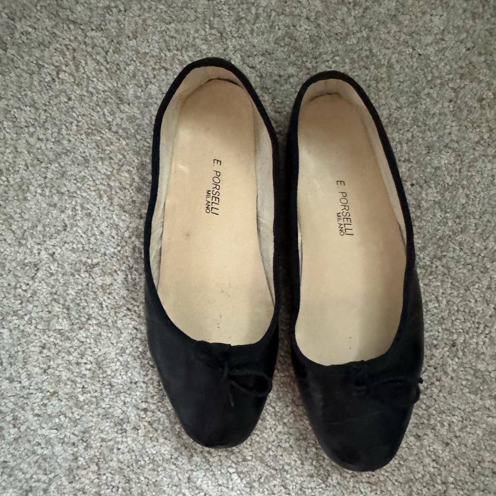 E. Porselli Black Leather Ballet Flats, size 36 - Picture 2 of 6